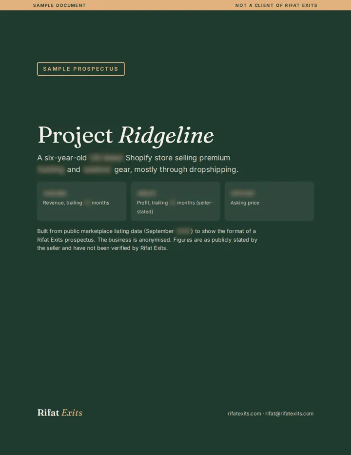 Sample prospectus cover page, figures blurred